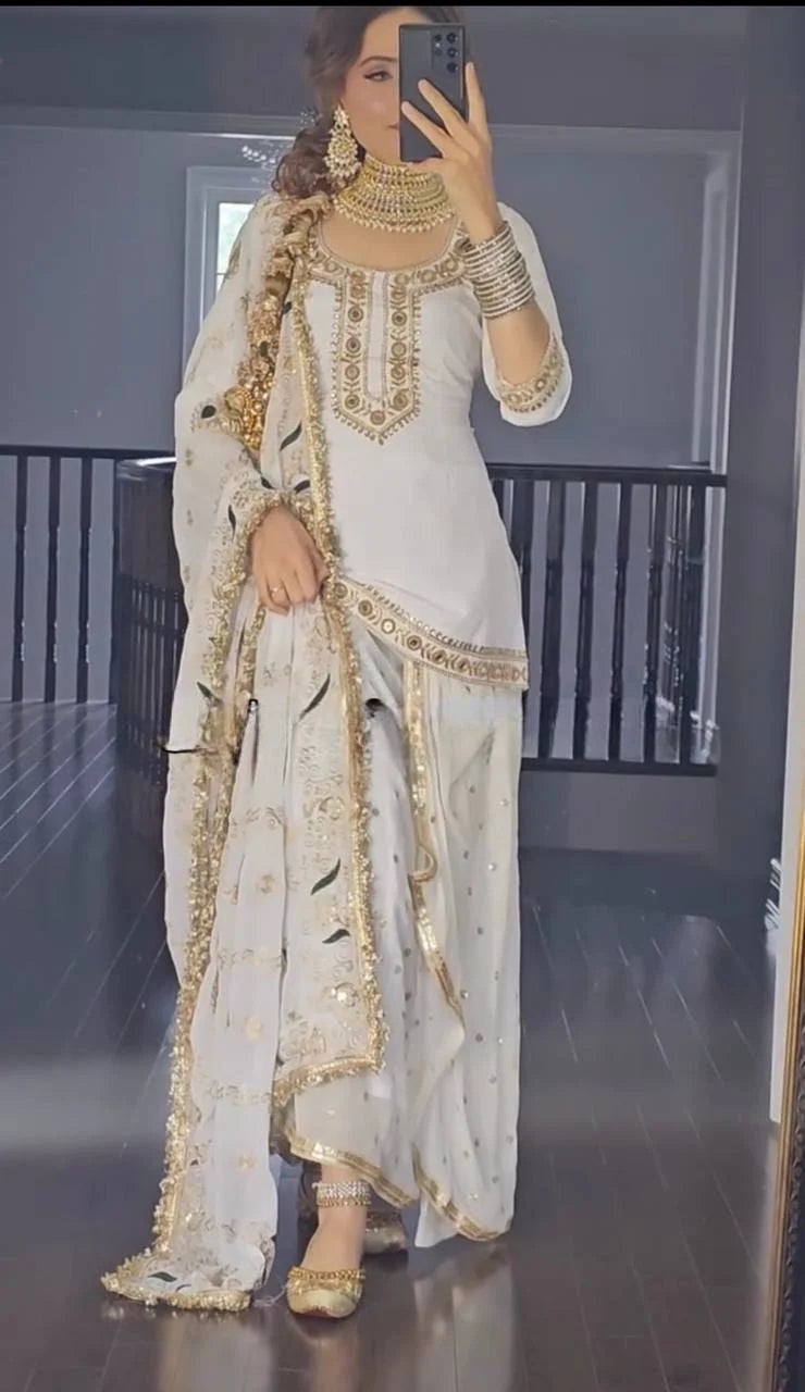 LadyVastara Designer Malay Silk Top with Dhoti Skirt & Chinon Dupatta