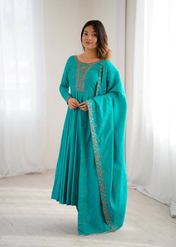 LadyVastara High-Premium Roman Chanderi Silk Anarkali Set