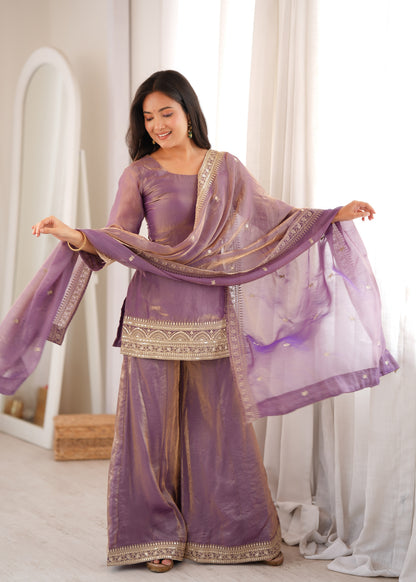 LadyVastara Trendy Silk Embroidered Kurta Palazzo Set with Dupatta