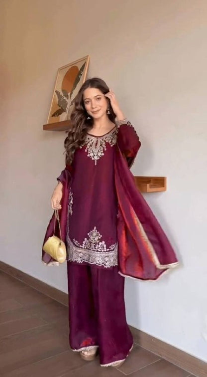 LadyVastara Elegant Fendy Silk Sharara Set with Sequin Embroidery