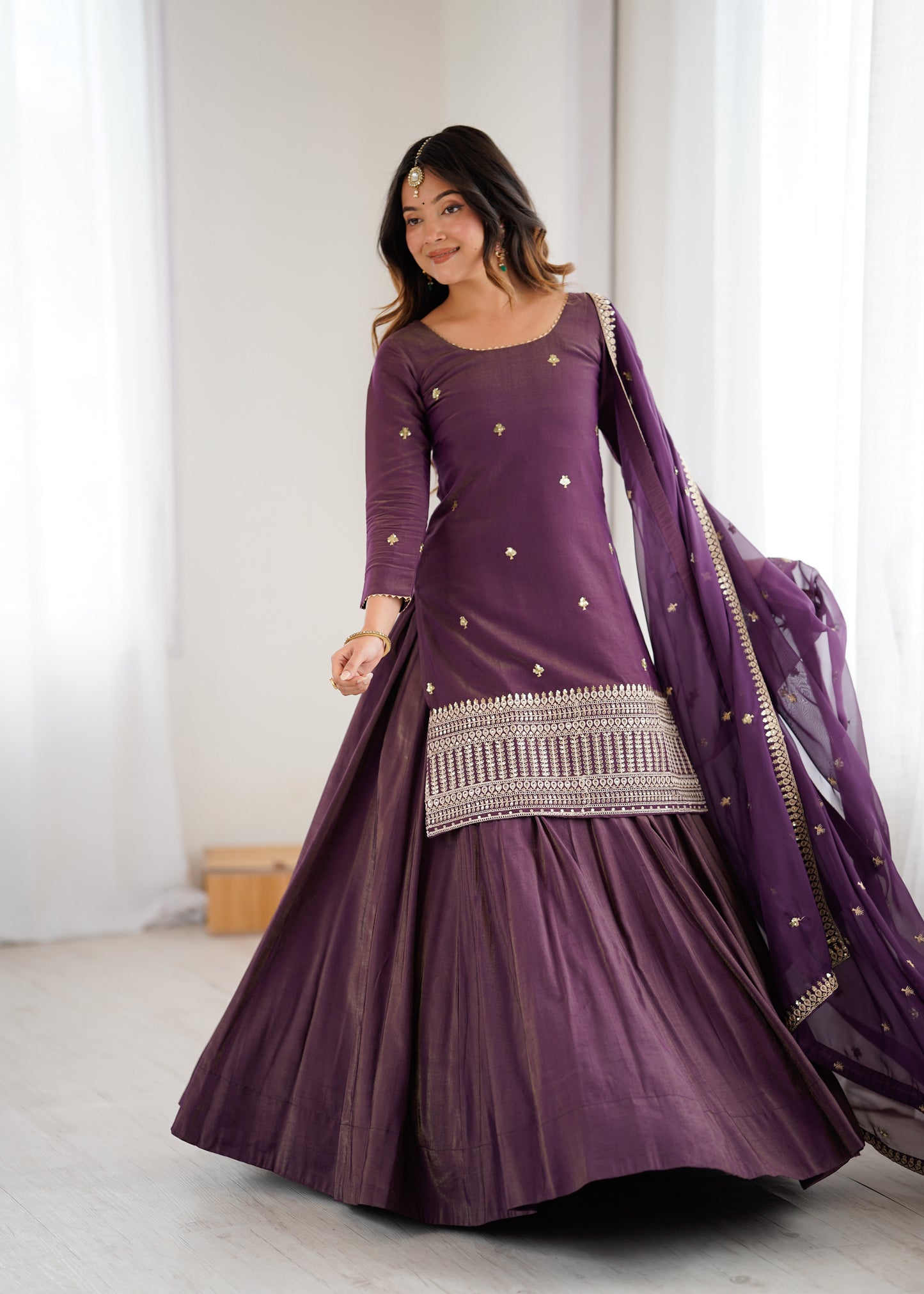 LadyVastara Designer Chanderi Silk Kurta Lehenga Set