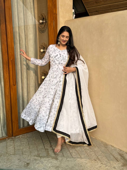 LadyVastara Elegant Vichitra Silk Embroidered Anarkali Suit Set with Organza Dupatta