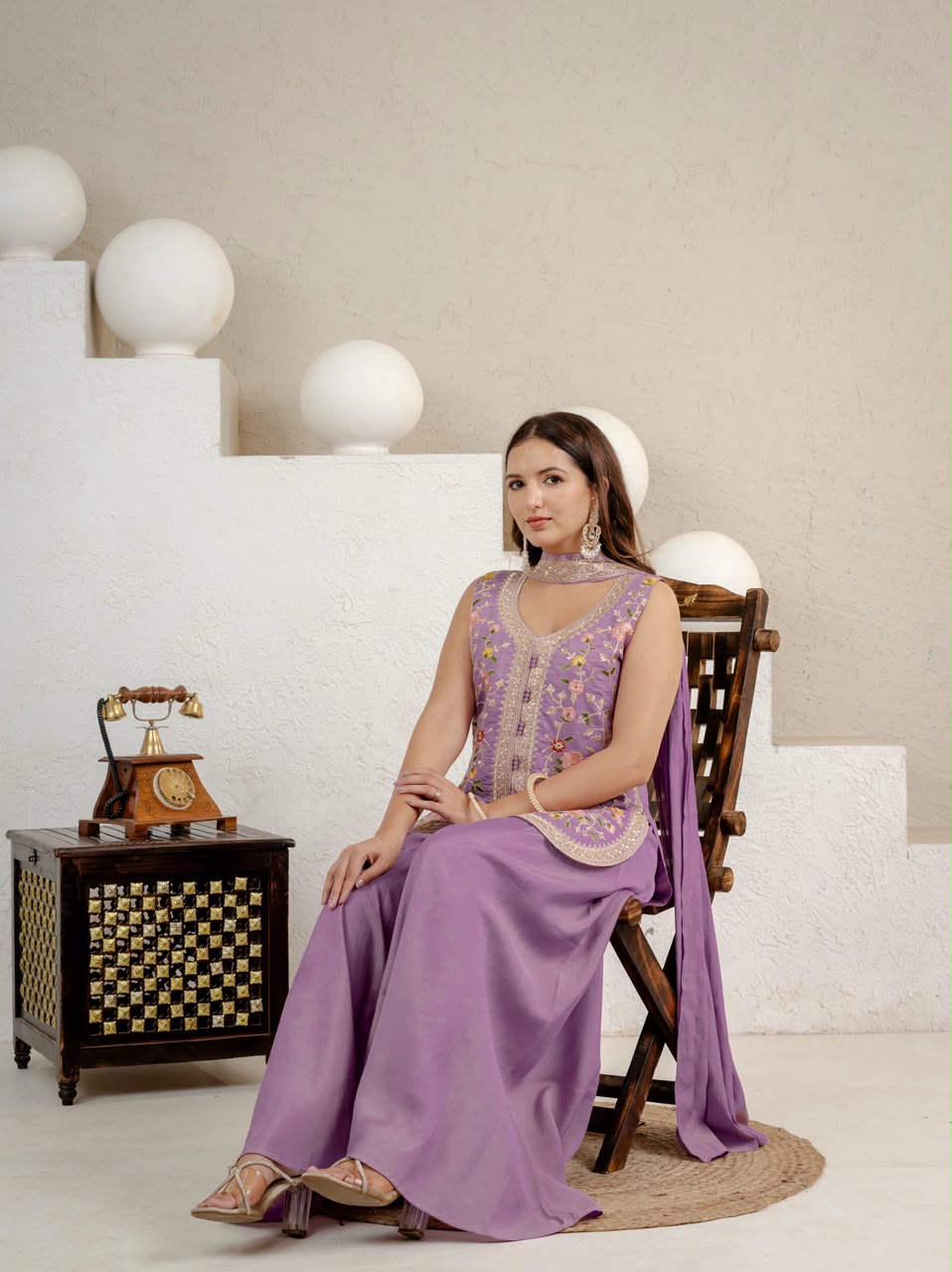 LadyVastara Designer Roman Silk Sharara Set with Embroidered Chanderi Dupatta