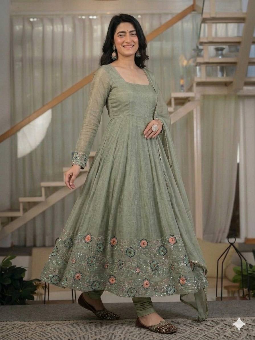 LadyVastara Designer Anarkali Gown for Women with Pant & Dupatta