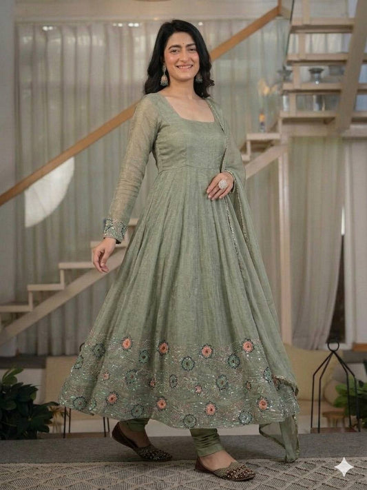 LadyVastara Designer Anarkali Gown for Women with Pant & Dupatta