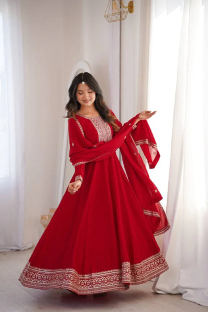 LadyVastara Designer Vichitra Silk Full Kali Anarkali Gown with Dupatta