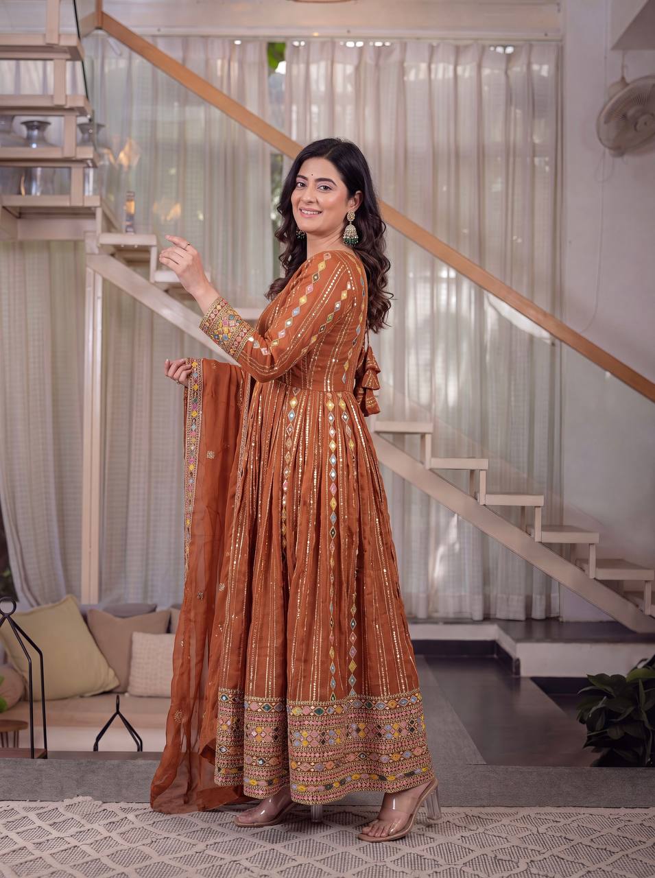 LadyVastara Designer Faux Blooming Georgette Embroidered Anarkali Suit with Pant & Dupatta