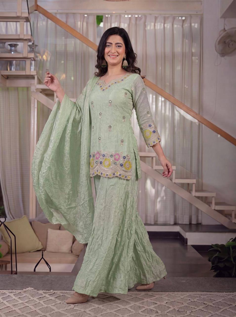 Heavy Fendi Crush Embroidered  Palazzo Set