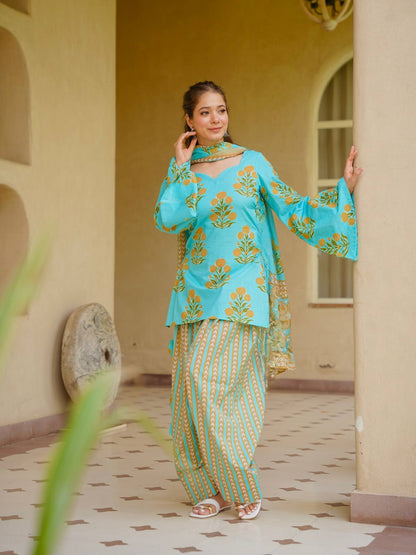 LadyVastara Designer Cambric Cotton Kurta Farshi Pant Co-Ord Set