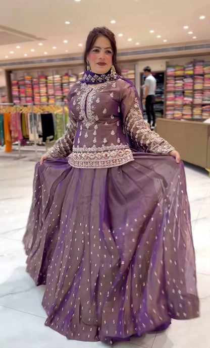 Ladyvastara Designer Simmer Silk Lehenga Set with Embroidery, Zari & Moti Work