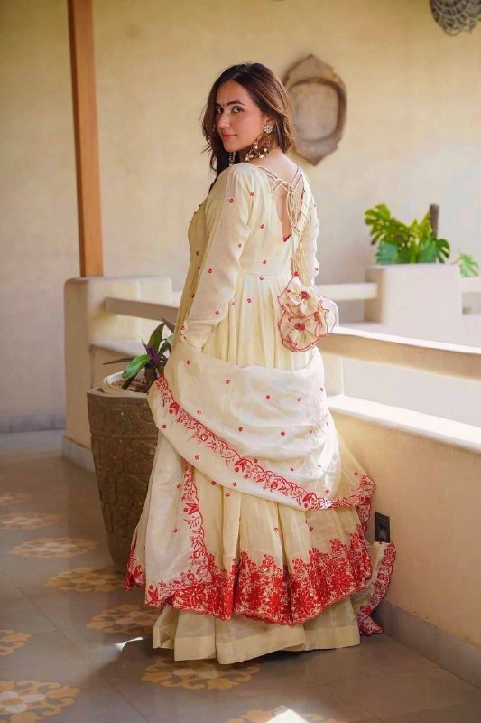 LadyVastara Pure Cosmos Silk Anarkali Sharara Set with Embroidered Dupatta
