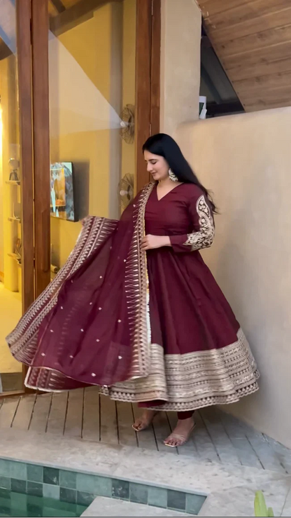 LadyVastara Traditional Vichitra Silk Anarkali with Modern Embroidery Design