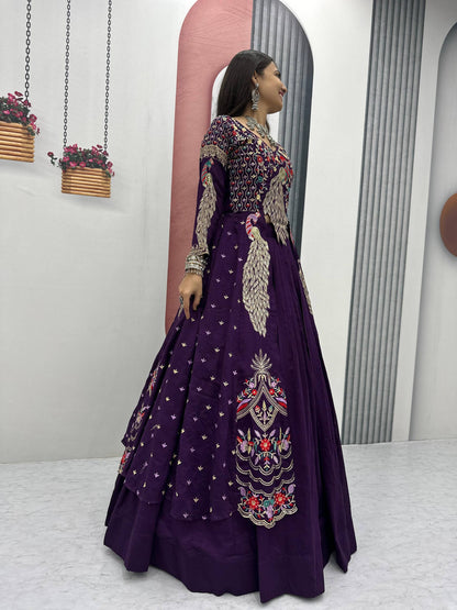 Lady Vastara Festival Special Pure Vichitra Crop Top Lehenga Set with Heavy Work