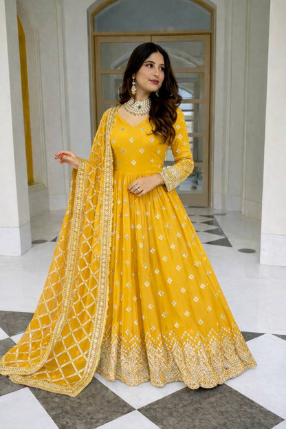 LadyVastara Designer Heavy Georgette Gown with Dupatta Set