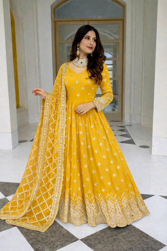LadyVastara Designer Heavy Georgette Gown with Dupatta Set