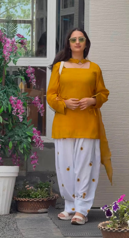 Roman Cotton Kurta Set with Embroidered Farshi Salwar & Dupatta