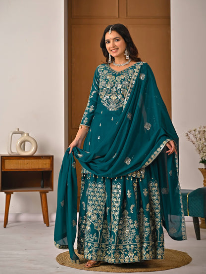 LadyVastara Royal Purple Luxurious Wedding & Party Wear Heavy Embroidered Sharara Suit