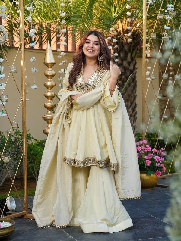LadyVastara Elegant Heavy Chinon Embroidered Kurti Set with Mirror Work & Dupatta