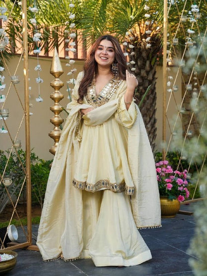 LadyVastara Elegant Heavy Chinon Embroidered Kurti Set with Mirror Work & Dupatta