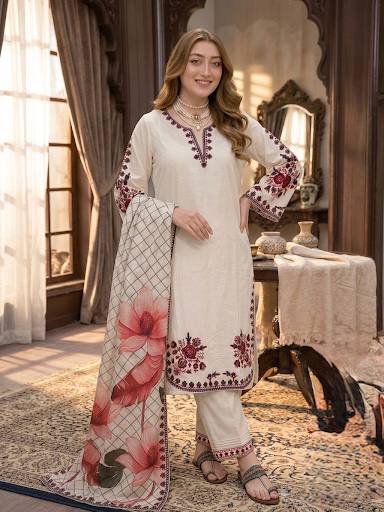 LadyVastara Graceful Embroidered Kurta Plazzo Set with Designer Dupatta