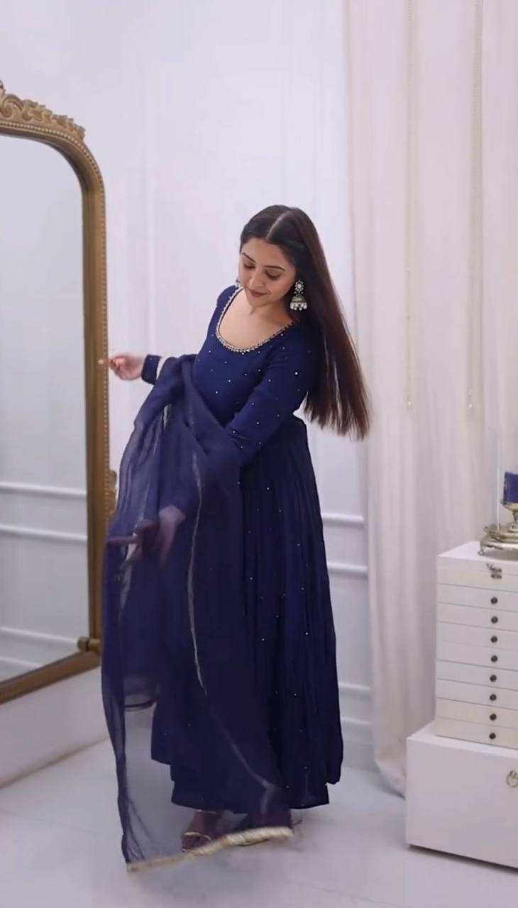 LadyVastara Designer Faux Georgette Anarkali Set with Heavy Flair & Premium Work