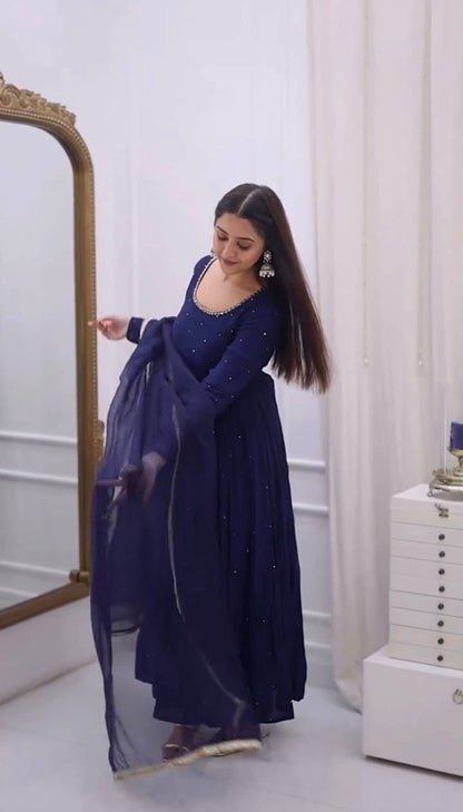 LadyVastara Designer Faux Georgette Anarkali Set with Heavy Flair & Premium Work