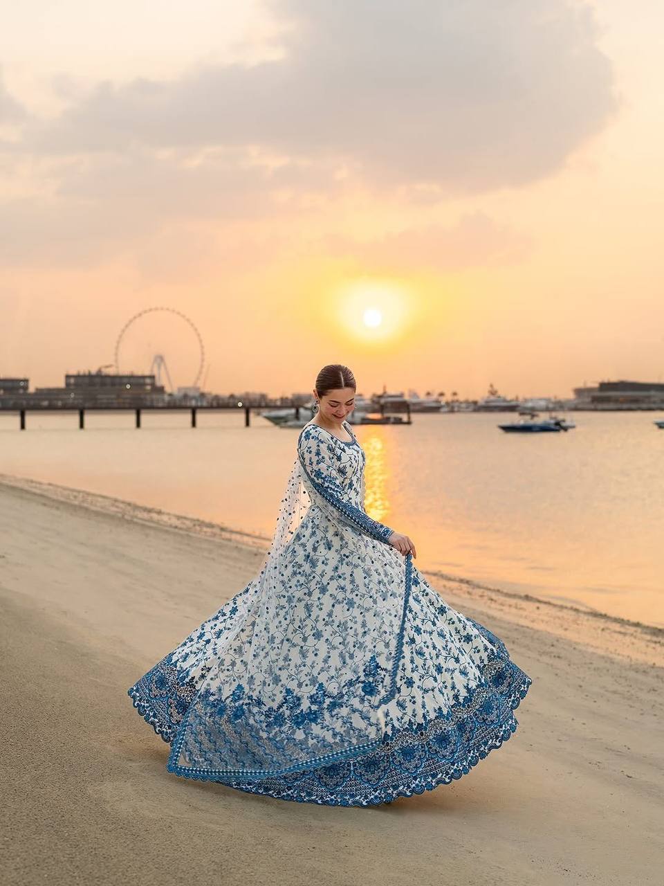 Ladyvastara Elegant Embroidered Faux Georgette Gown Set with Organza Dupatta