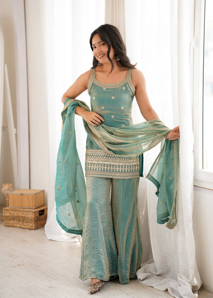 LadyVastara Women Trendy Silk Embroidery Sequence Dori Work Kurta Pant Dupatta Set