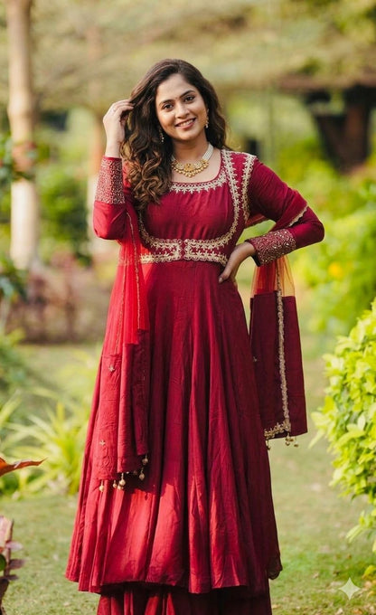 LadyVastara Designer Roman Silk Kurti Plazzo Set with Gota Patti Work