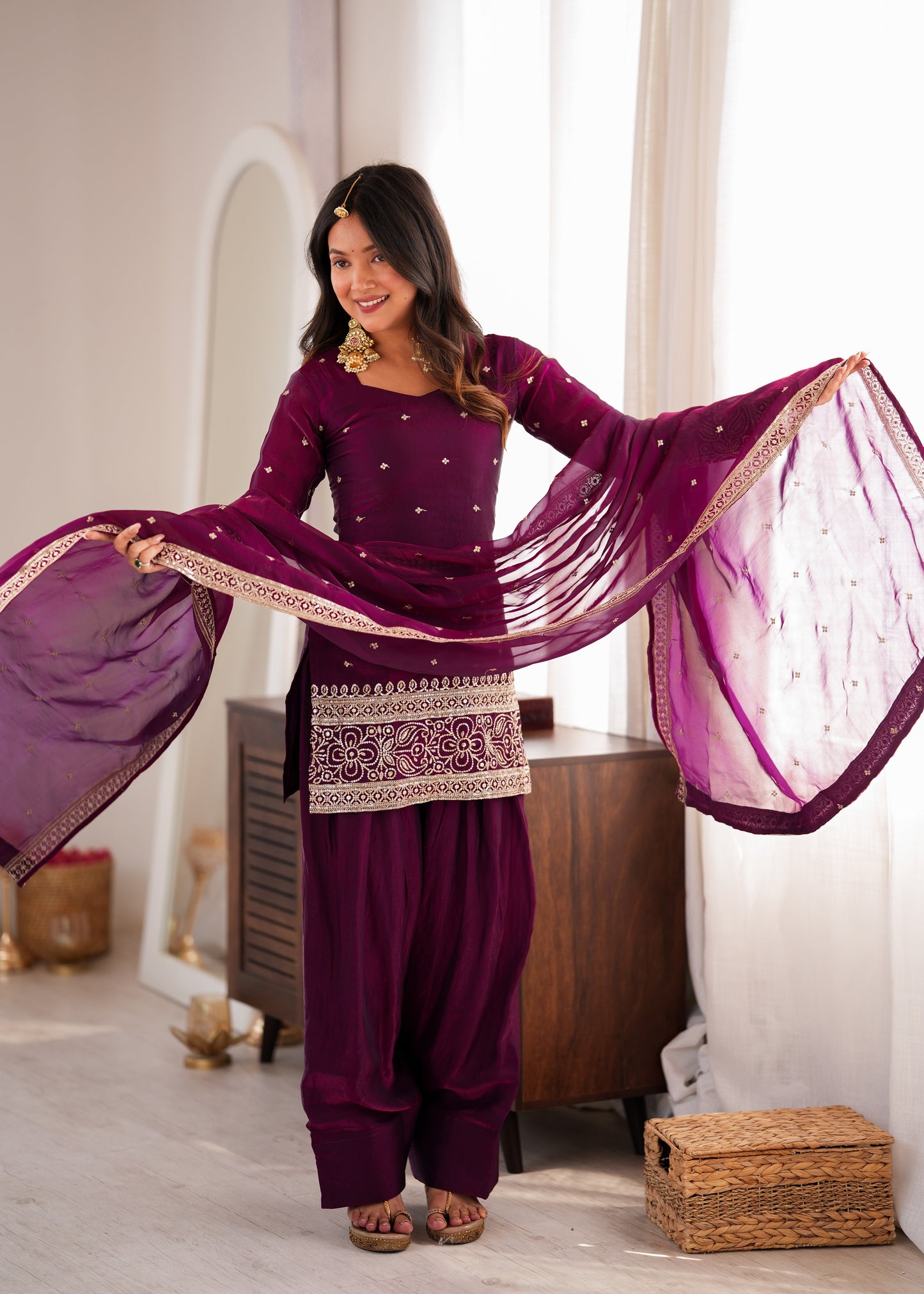 LadyVastara Heavy Fendy Silk Embroidered Kurta with Farshi Shalwar & Roman Silk Dupatta
