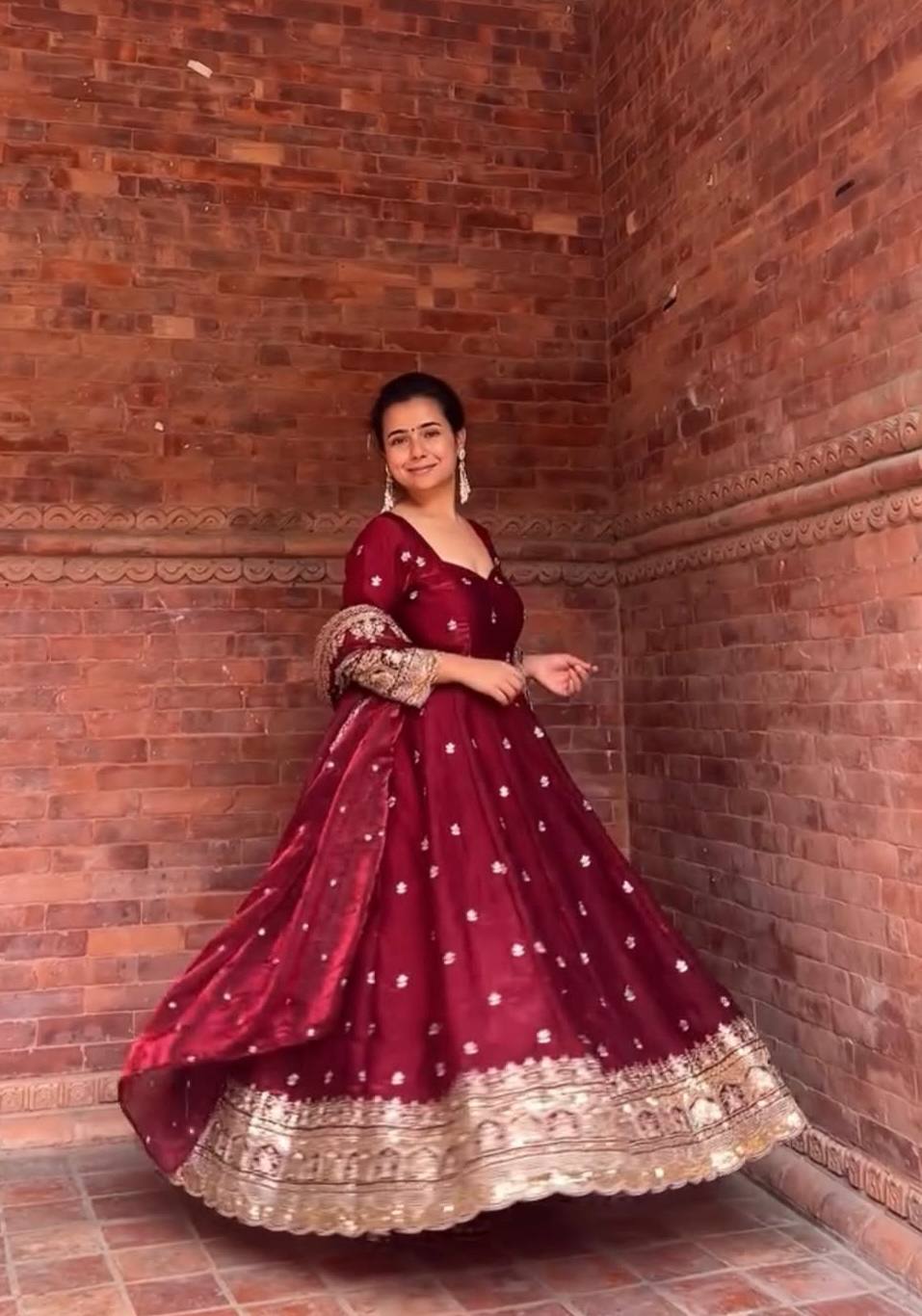 LadyVastara Royal Maroon Anarkali Set with Heavy Embroidery & Matching Dupatta