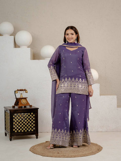 LadyVastara Elegant Embroidered Crunchy Silk Kurta Set with Fancy Dupatta