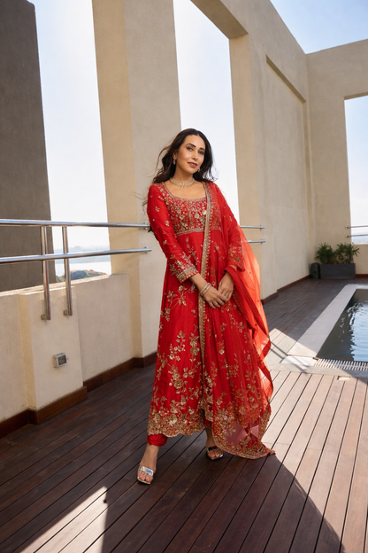 LadyVastara Elegant Fox Georgette Embroidered Gown Set with Dupatta for Women