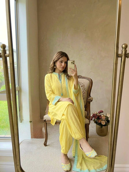 Women's Pure Natural Crepe Silk Kurta Set with Balloon Pants & Organza Dupatta