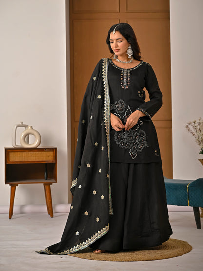 LadyVastara  Elegant NC Vichitra Silk Kurta Sharara Set