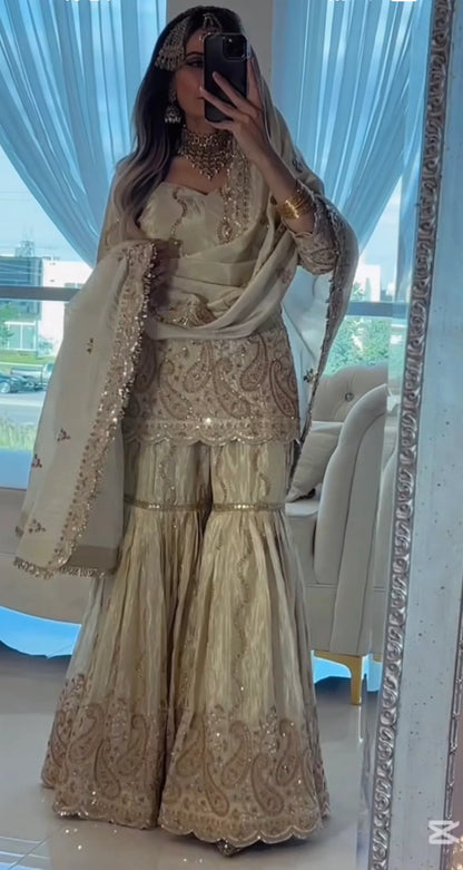 LadyVastara Premium Chinon Silk Embroidered Sharara Set
