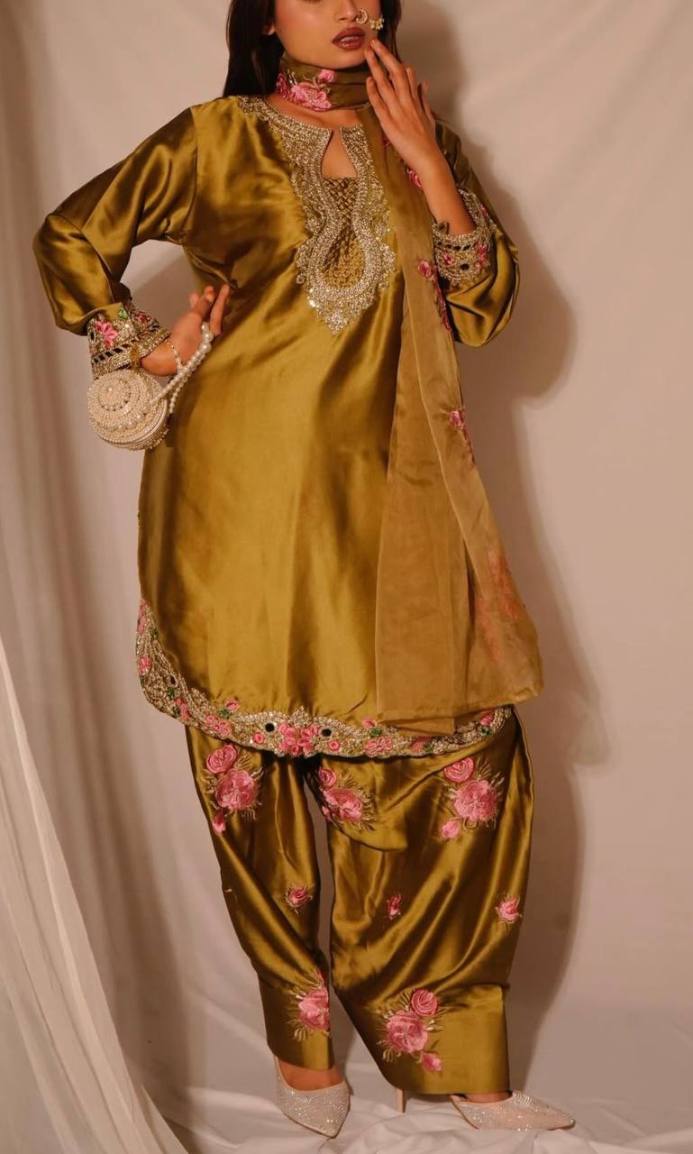 Ladyvastara Heavy Japan Satin Kurti Set with Farshi Salwar & Organza Dupatta