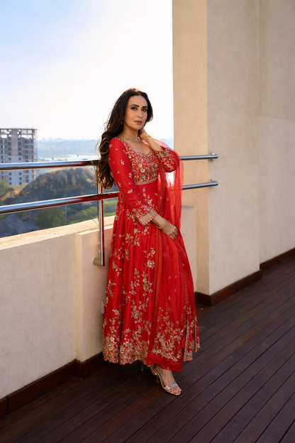 LadyVastara Elegant Fox Georgette Embroidered Gown Set with Dupatta for Women