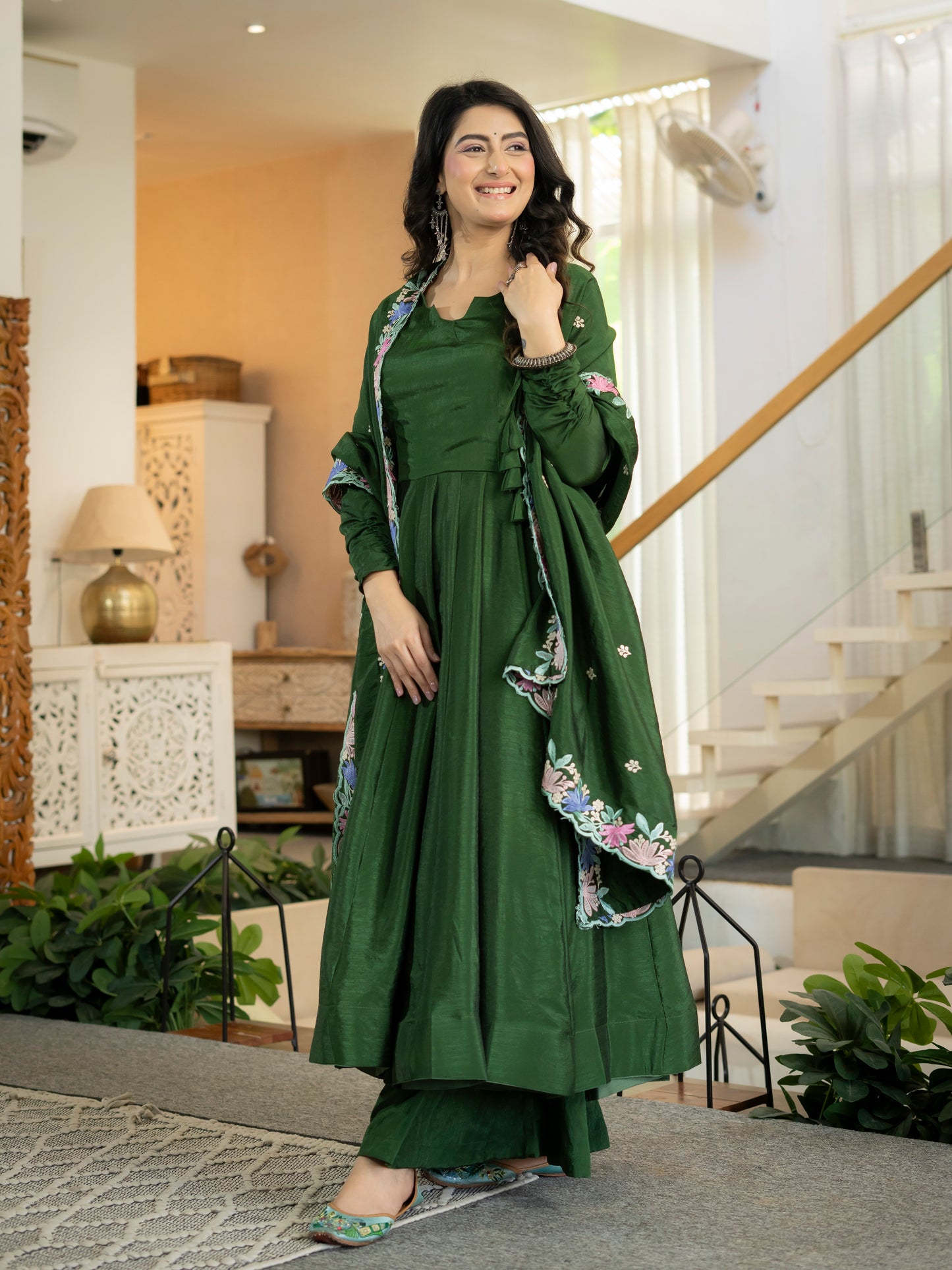 Designer Heavy NC Vichitra Silk Anarkali Suit Set