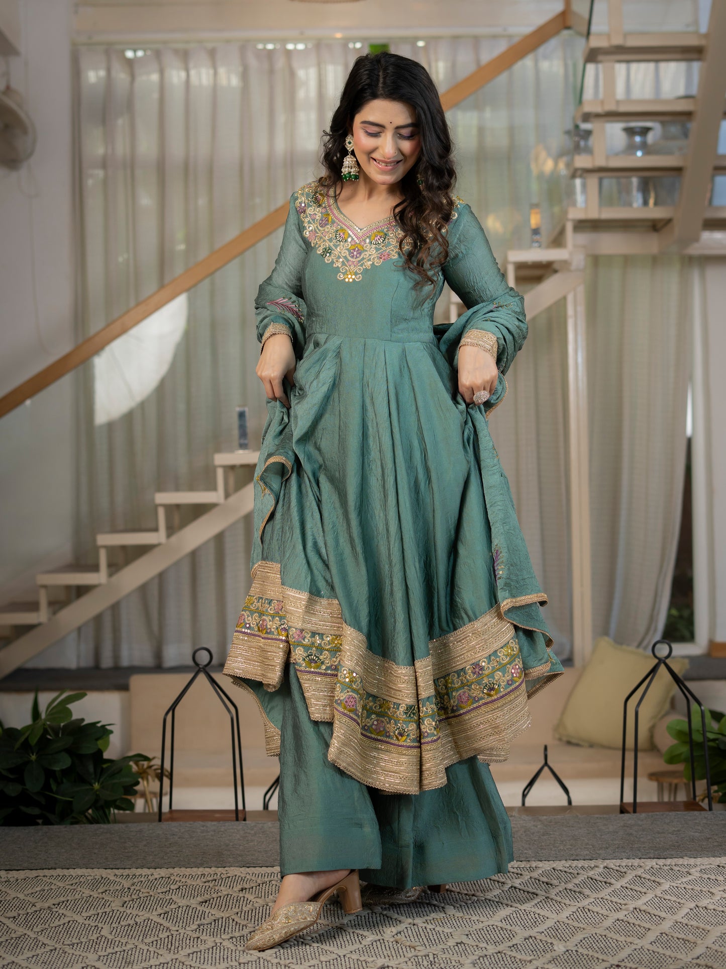 Heavy Rangoli Crush Designer Anarkali Suit Set with Embroidery