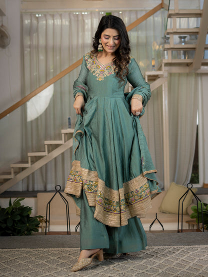 Heavy Rangoli Crush Designer Anarkali Suit Set with Embroidery