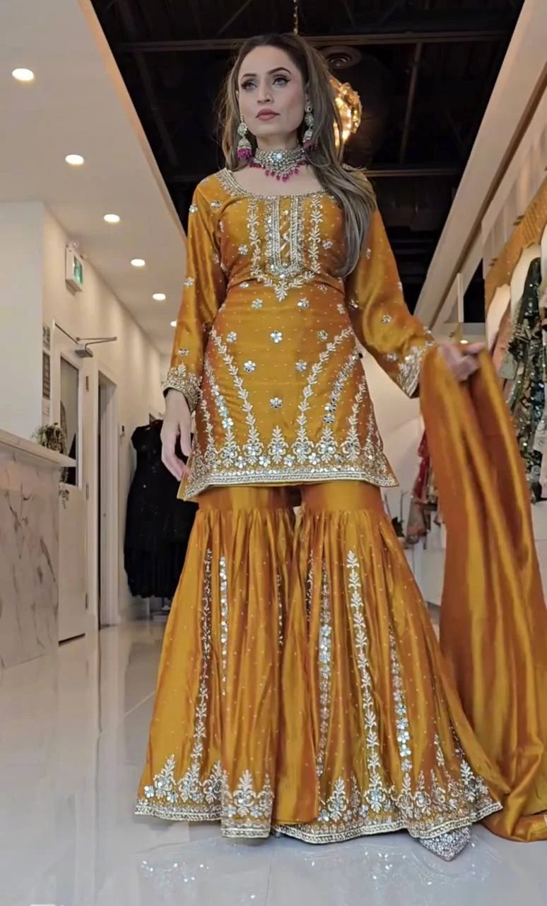 LadyVastara A Joyful Glow in a Stylish Pattern  Enjoy in Style with a Sharara Suit