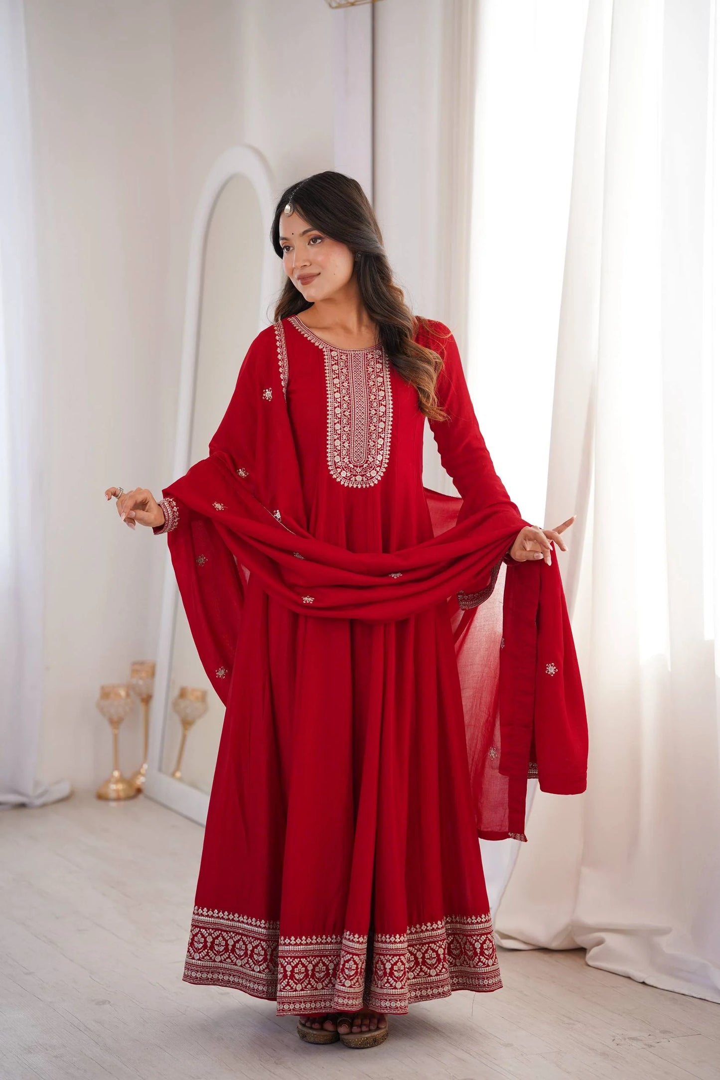 LadyVastara Designer Vichitra Silk Full Kali Anarkali Gown with Dupatta