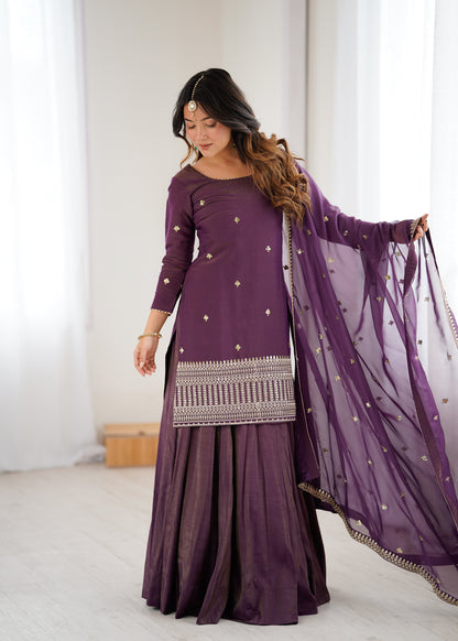 LadyVastara Designer Chanderi Silk Kurta Lehenga Set