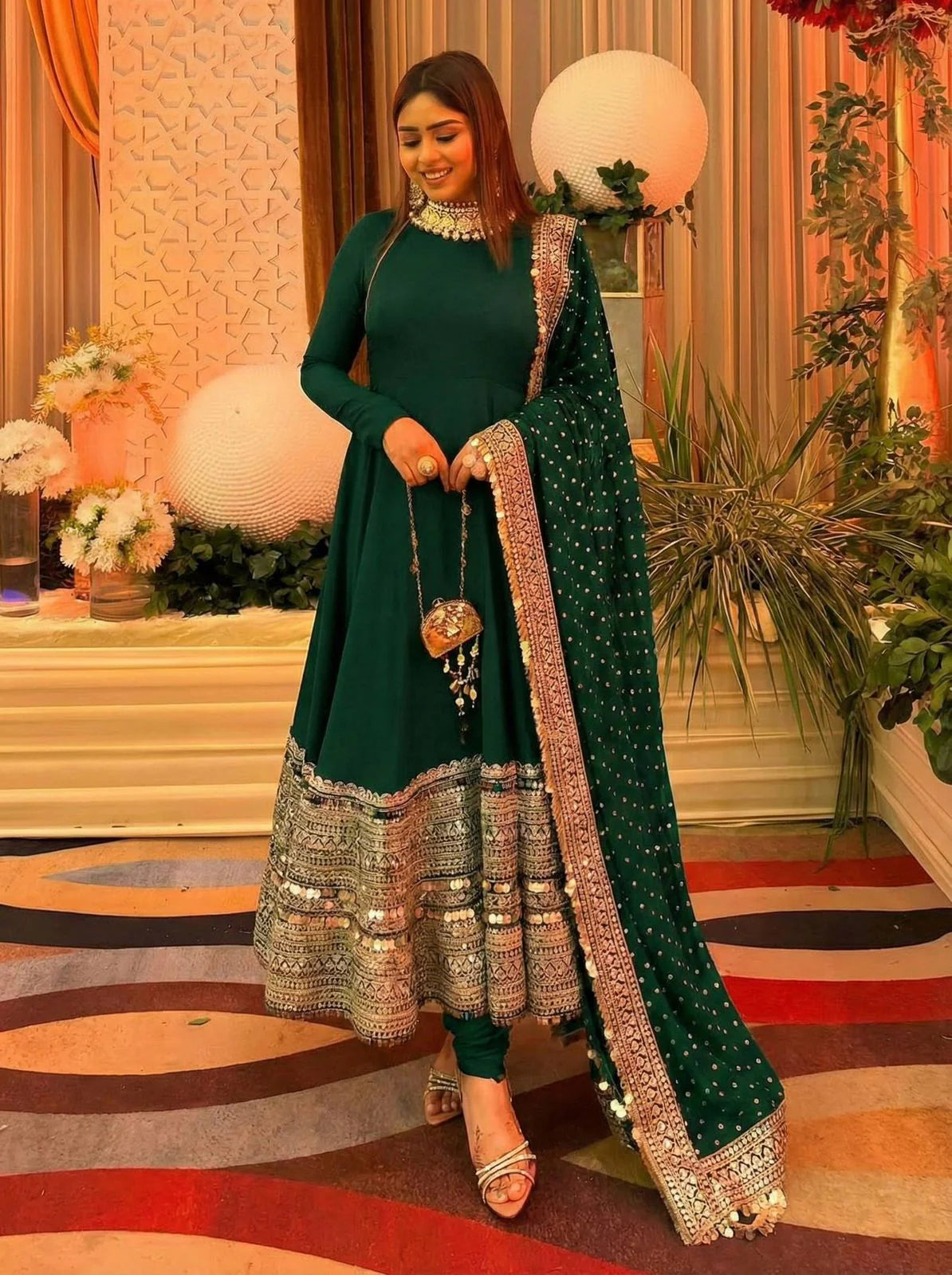 LadyVastara Heavy Embroidery Sequins Work Gown with Bottom & Dupatta Set