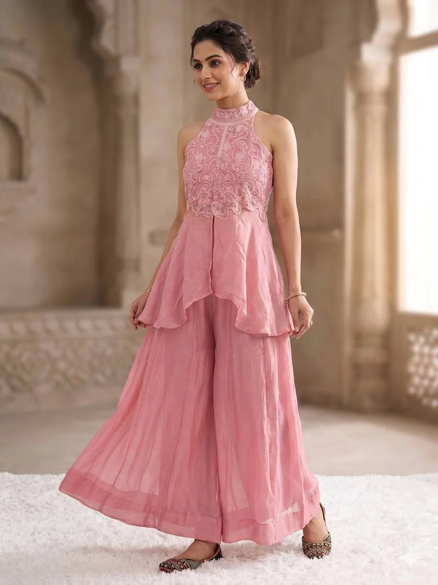 LadyVastara Luxury Fandy Crush Beads Work Sharara Co-Ord Set