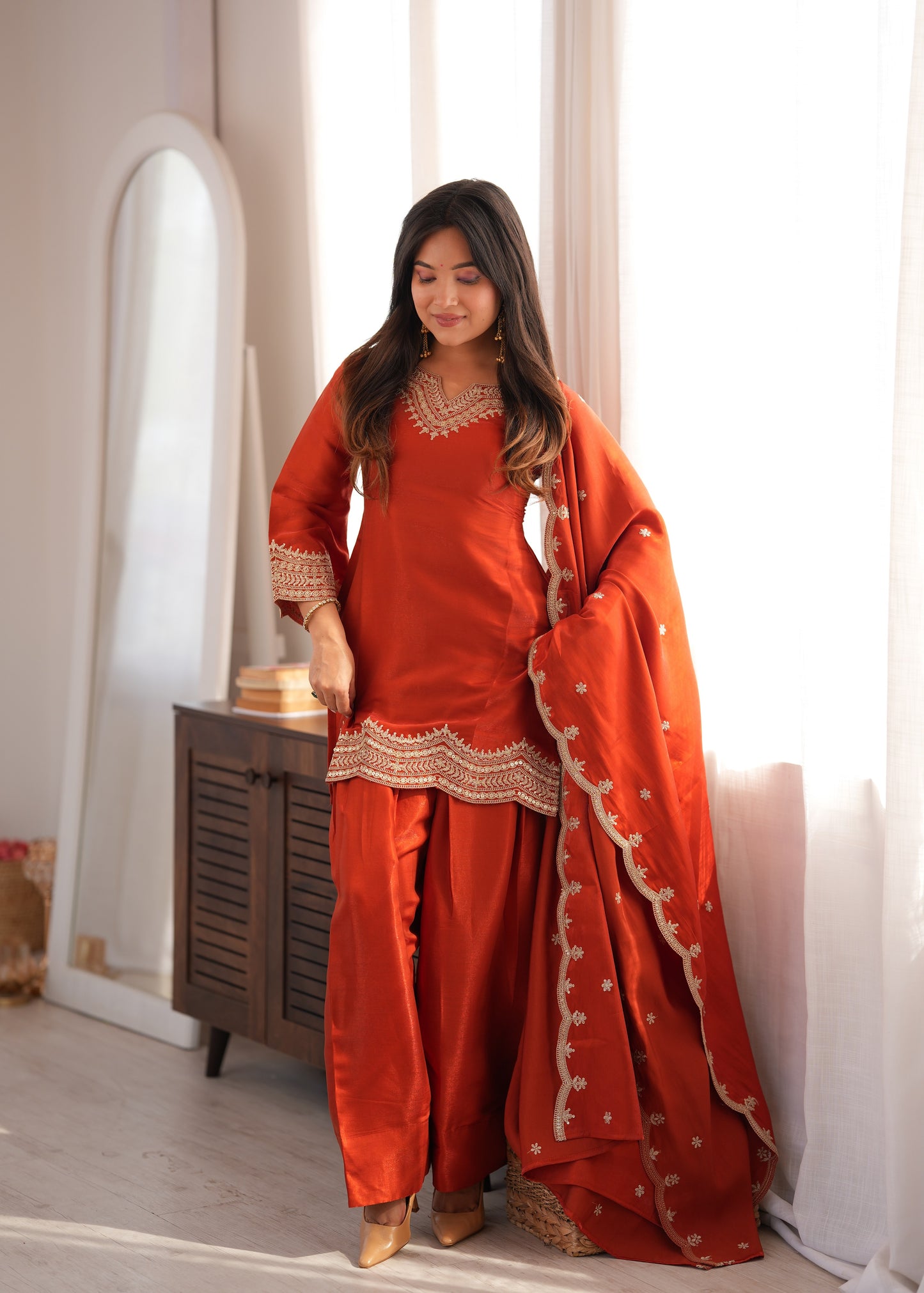 LadyVastara Women's Premium Farshi Suit Set | Glass Roman Silk | Festive & Wedding Wear