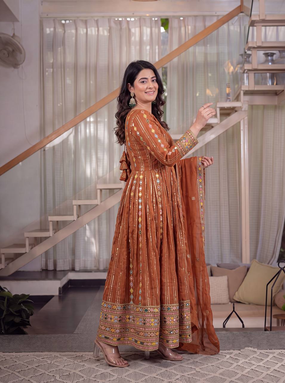 LadyVastara Designer Faux Blooming Georgette Embroidered Anarkali Suit with Pant & Dupatta