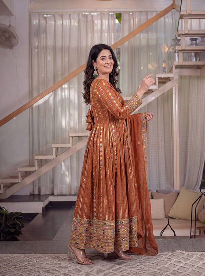 LadyVastara Designer Faux Blooming Georgette Embroidered Anarkali Suit with Pant & Dupatta