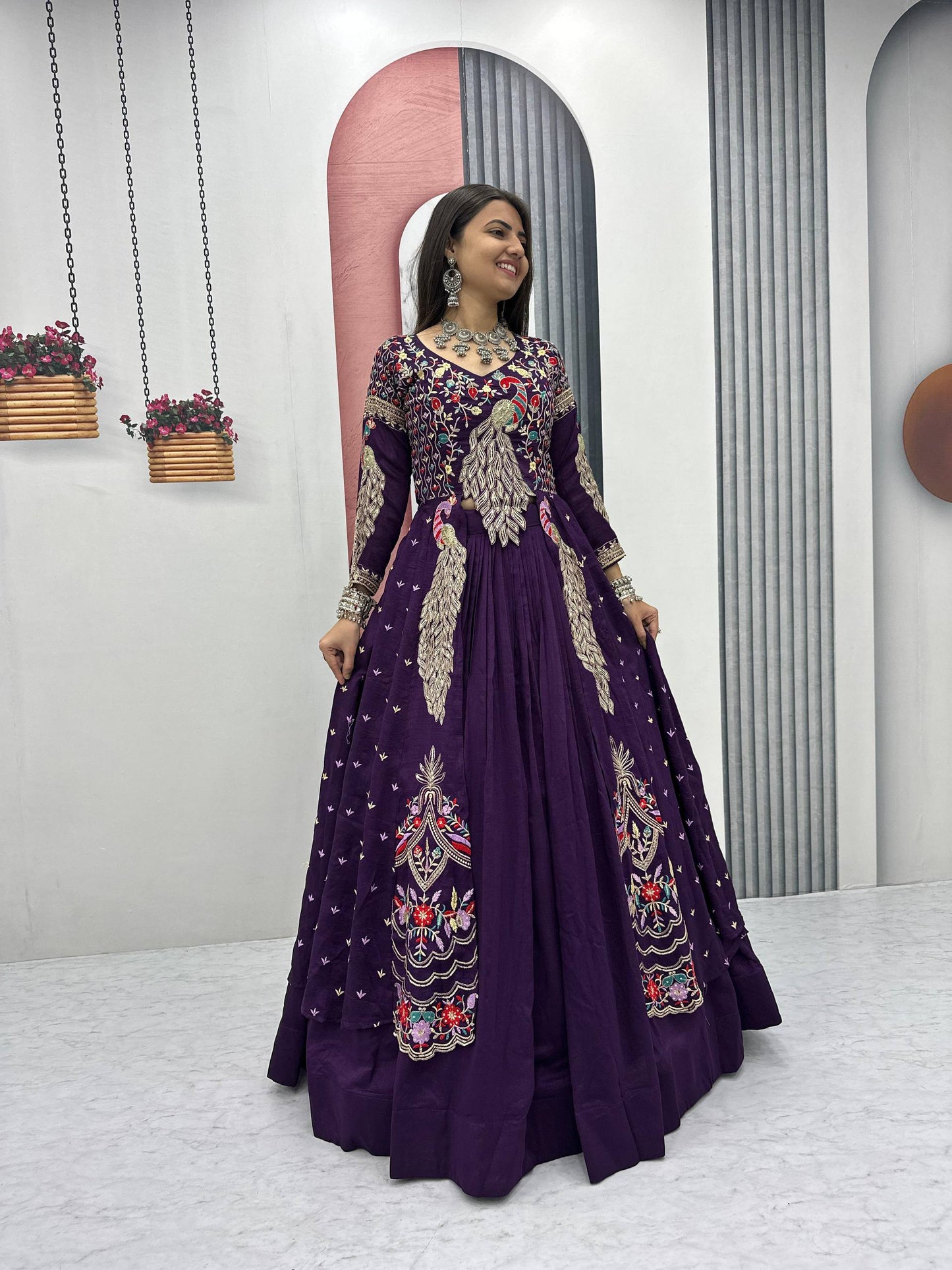 Lady Vastara Festival Special Pure Vichitra Crop Top Lehenga Set with Heavy Work